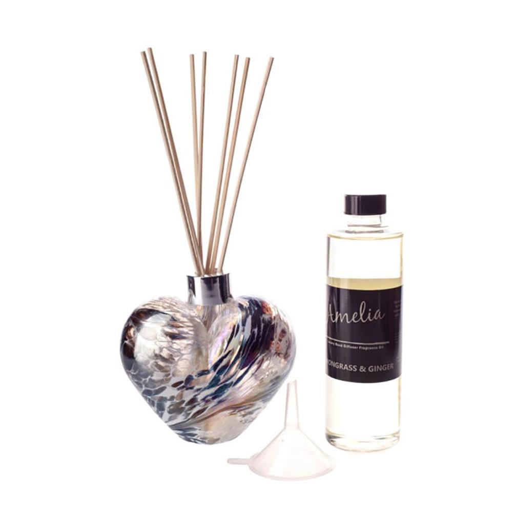 Amelia Art Glass White & Grey Frosted Heart Reed Diffuser Gift Set  £35.99